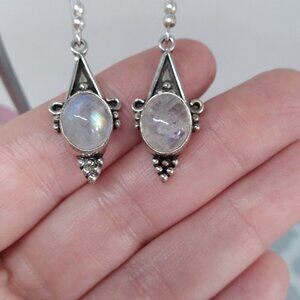 Moonstone Triangle Dangle Sterling Silver Earrings